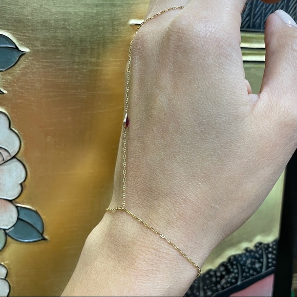 Ruby Hand Chain Bracelet in solid 14k Yellow Gold 5x3.5mm - Picture 2 of 5